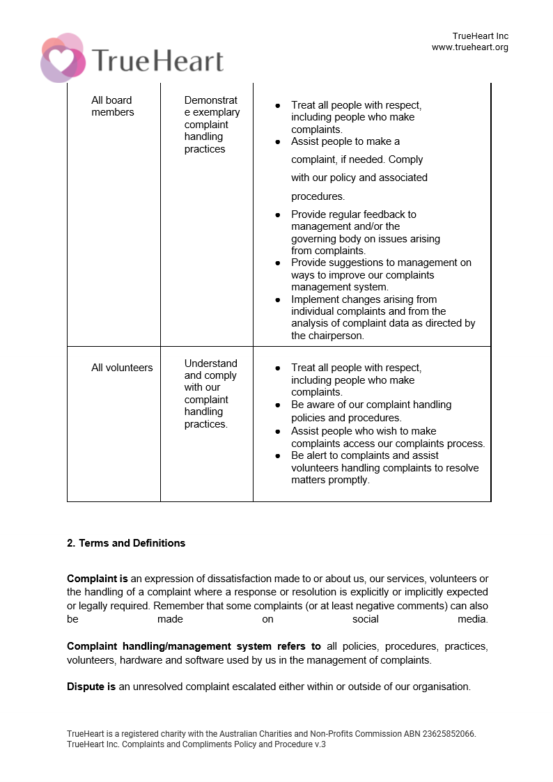 Complaints and Compliments Policy and Procedure, page 2 of 11