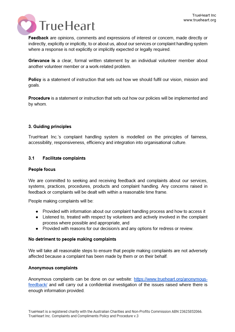 Complaints and Compliments Policy and Procedure, page 3 of 11