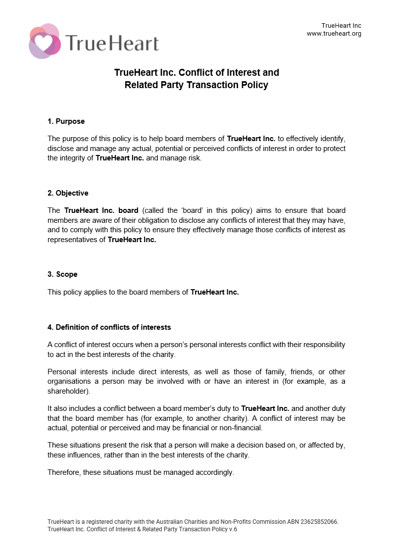 Conflict of Interest and Related Party Transaction Policy, page 1 of 5