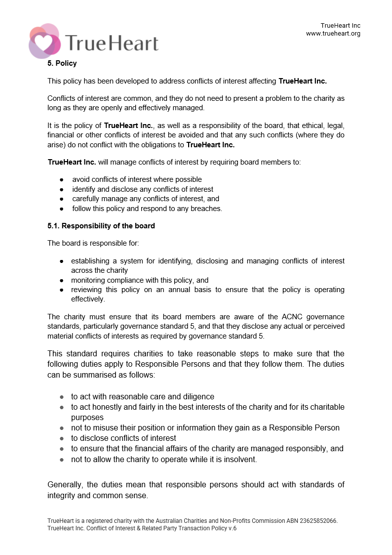 Conflict of Interest and Related Party Transaction Policy, page 2 of 5