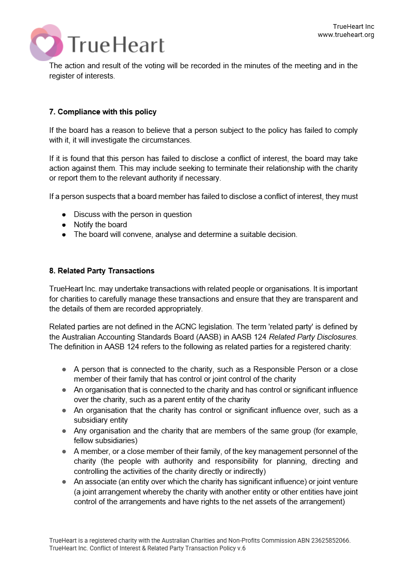 Conflict of Interest and Related Party Transaction Policy, page 4 of 5