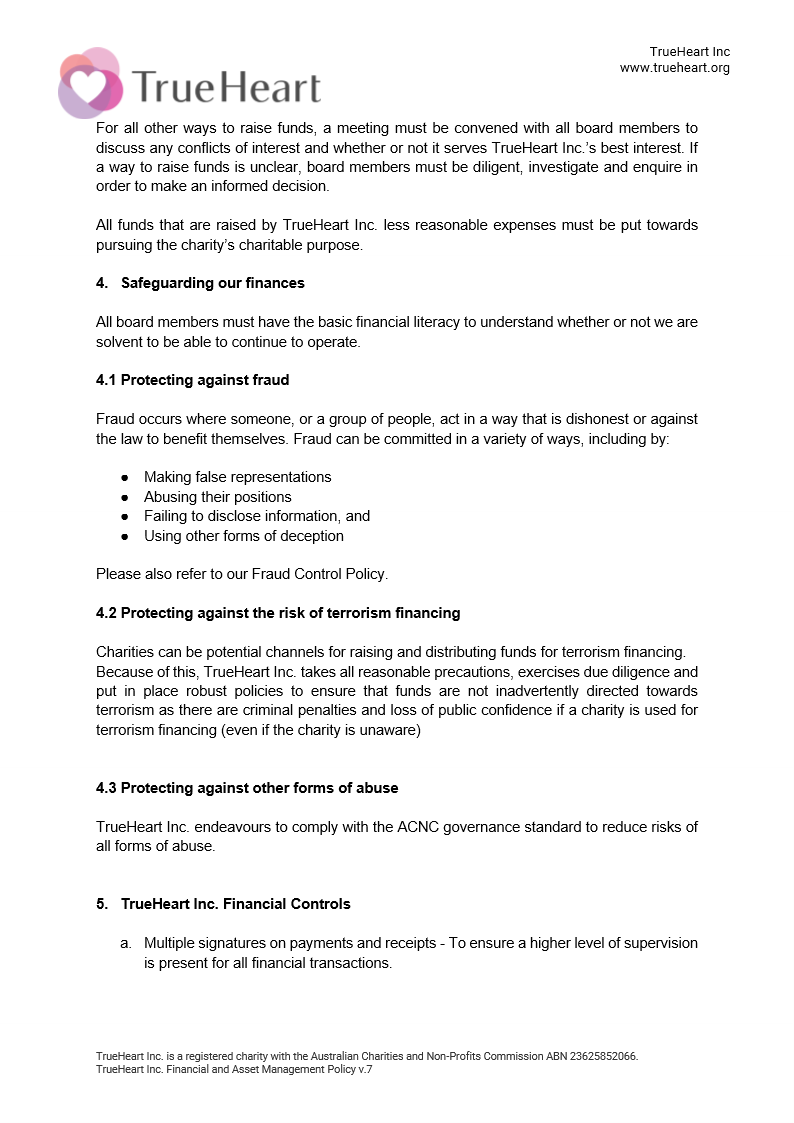Financial and Asset Management Policy, page 2 of 8