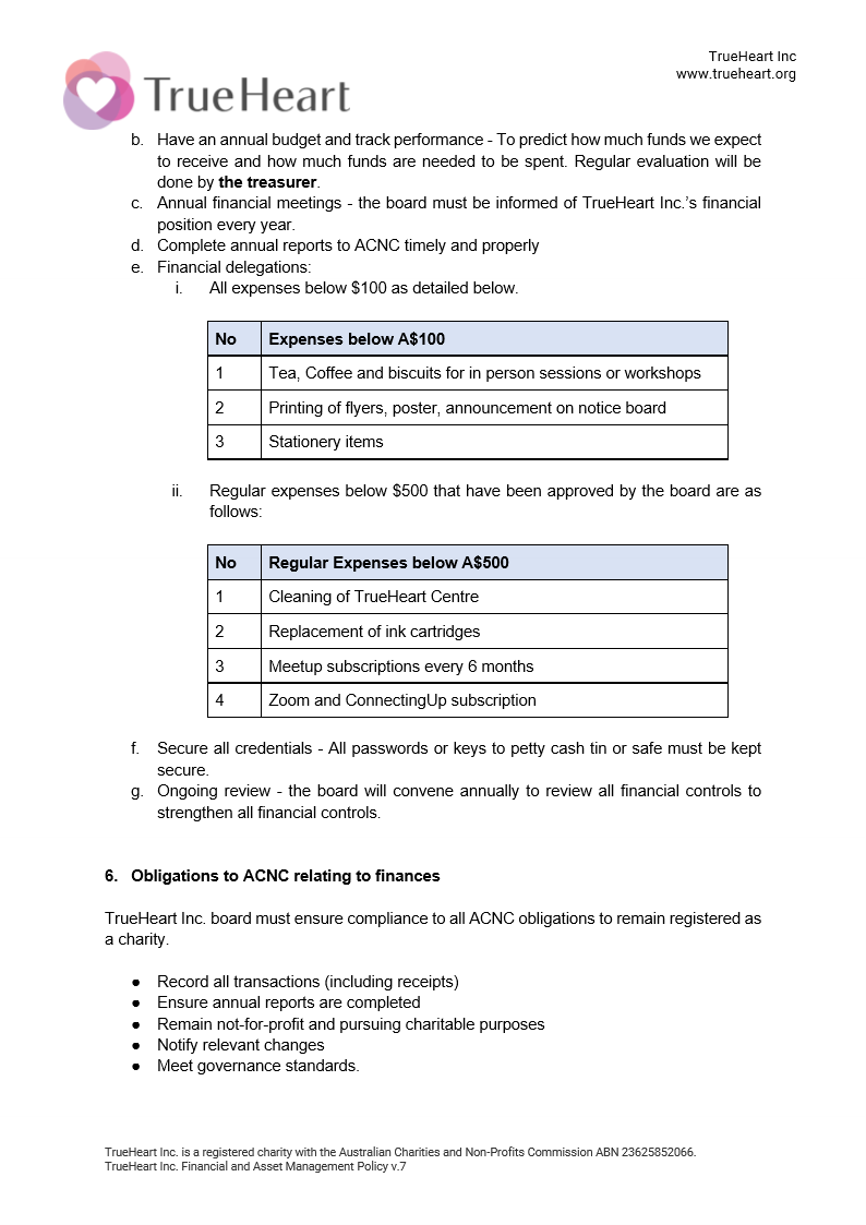 Financial and Asset Management Policy, page 3 of 8