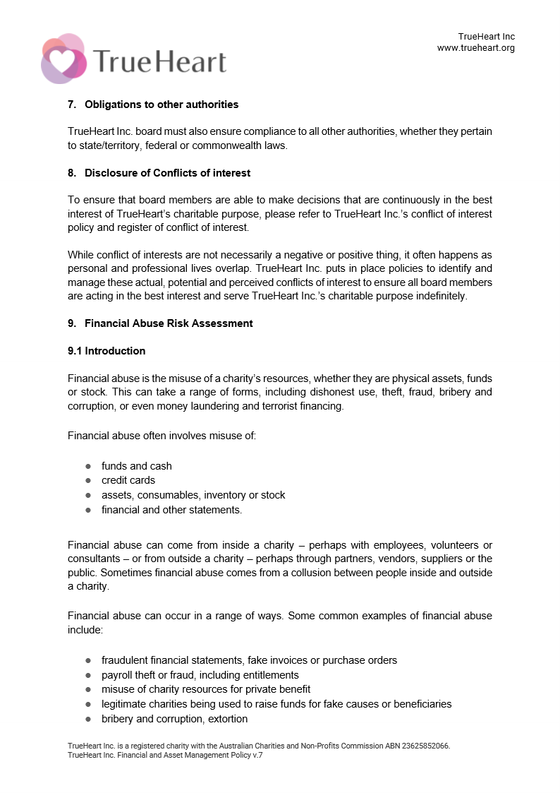 Financial and Asset Management Policy, page 4 of 8