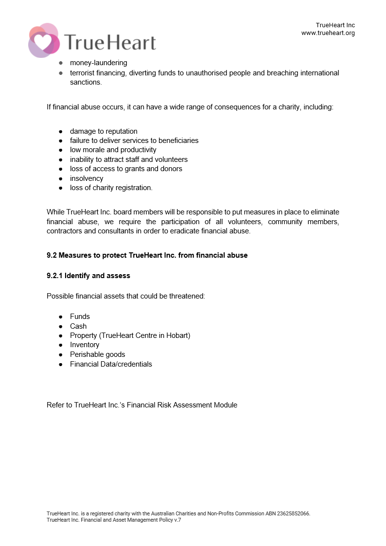 Financial and Asset Management Policy, page 5 of 8