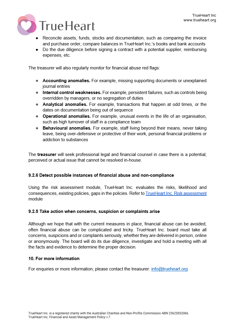 Financial and Asset Management Policy, page 8 of 8