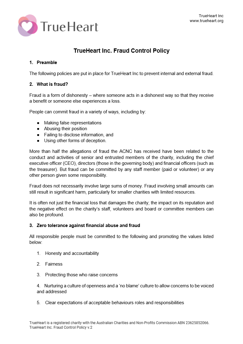 Fraud Control Policy, page 1 of 2