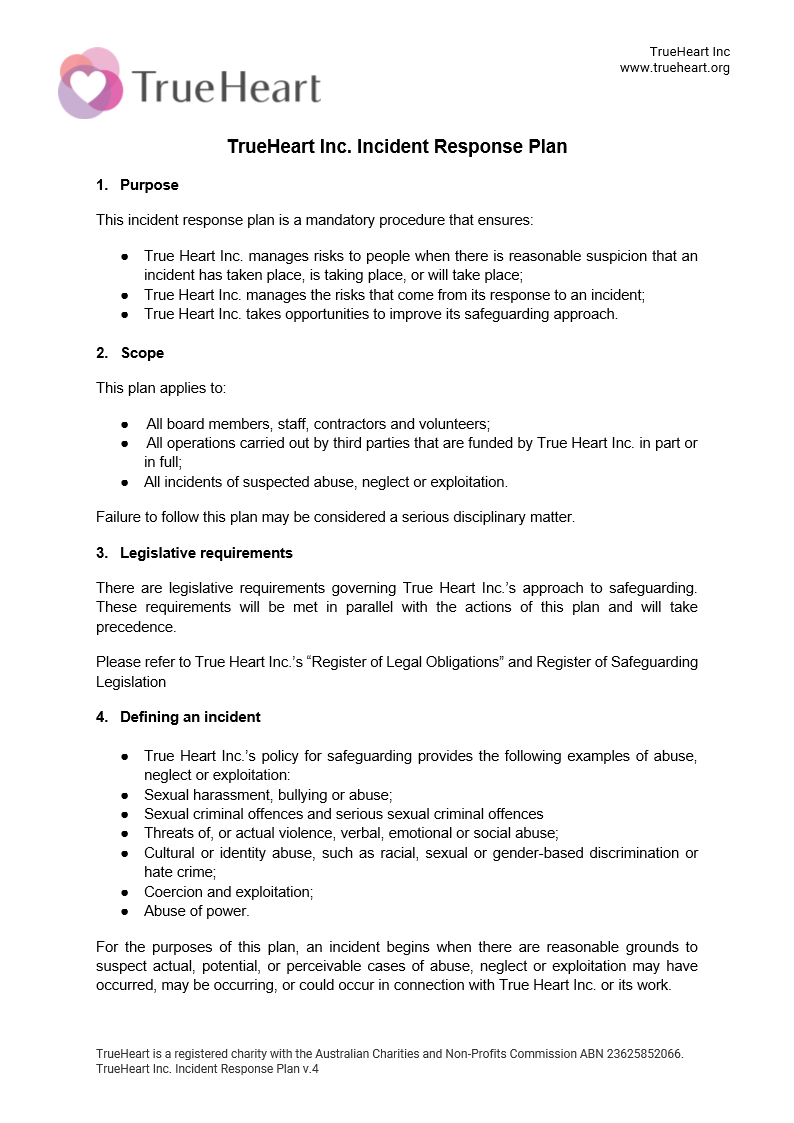 Incident Response Plan, page 1 of 5