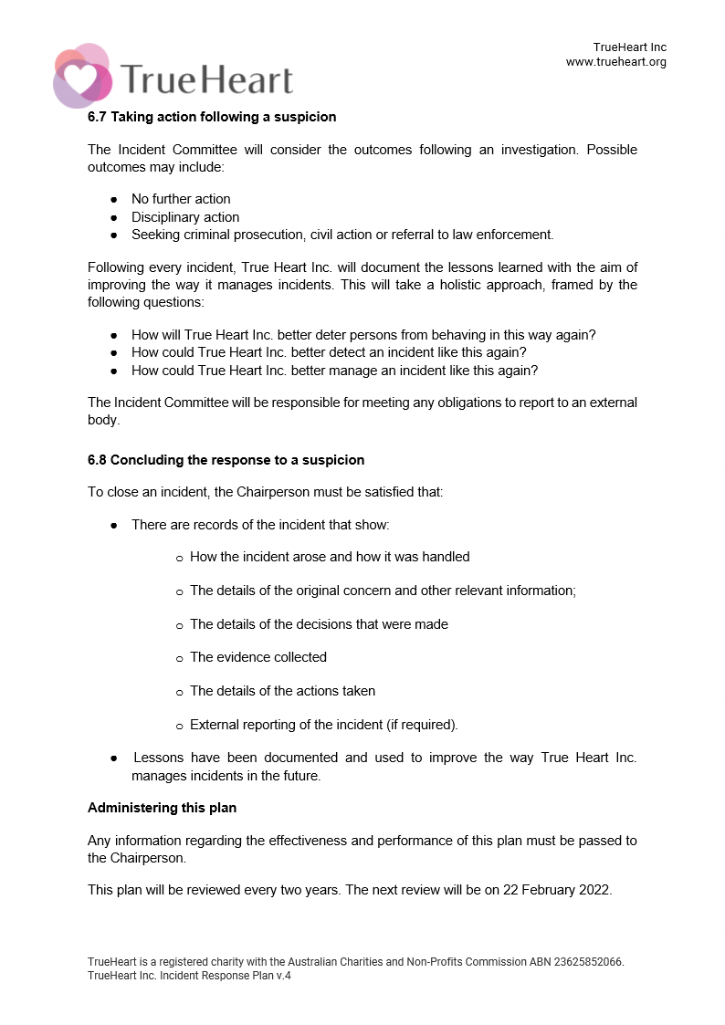Incident Response Plan, page 5 of 5