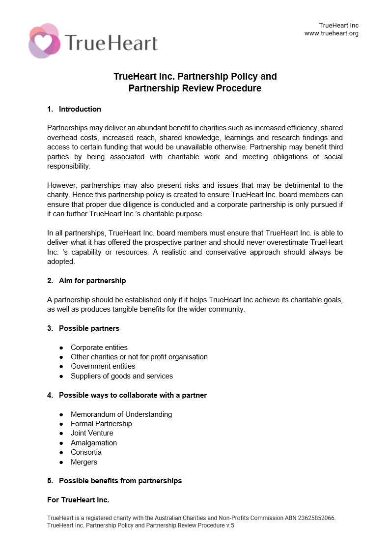 Partnership Policy and Partner Review Form, page 1 of 11