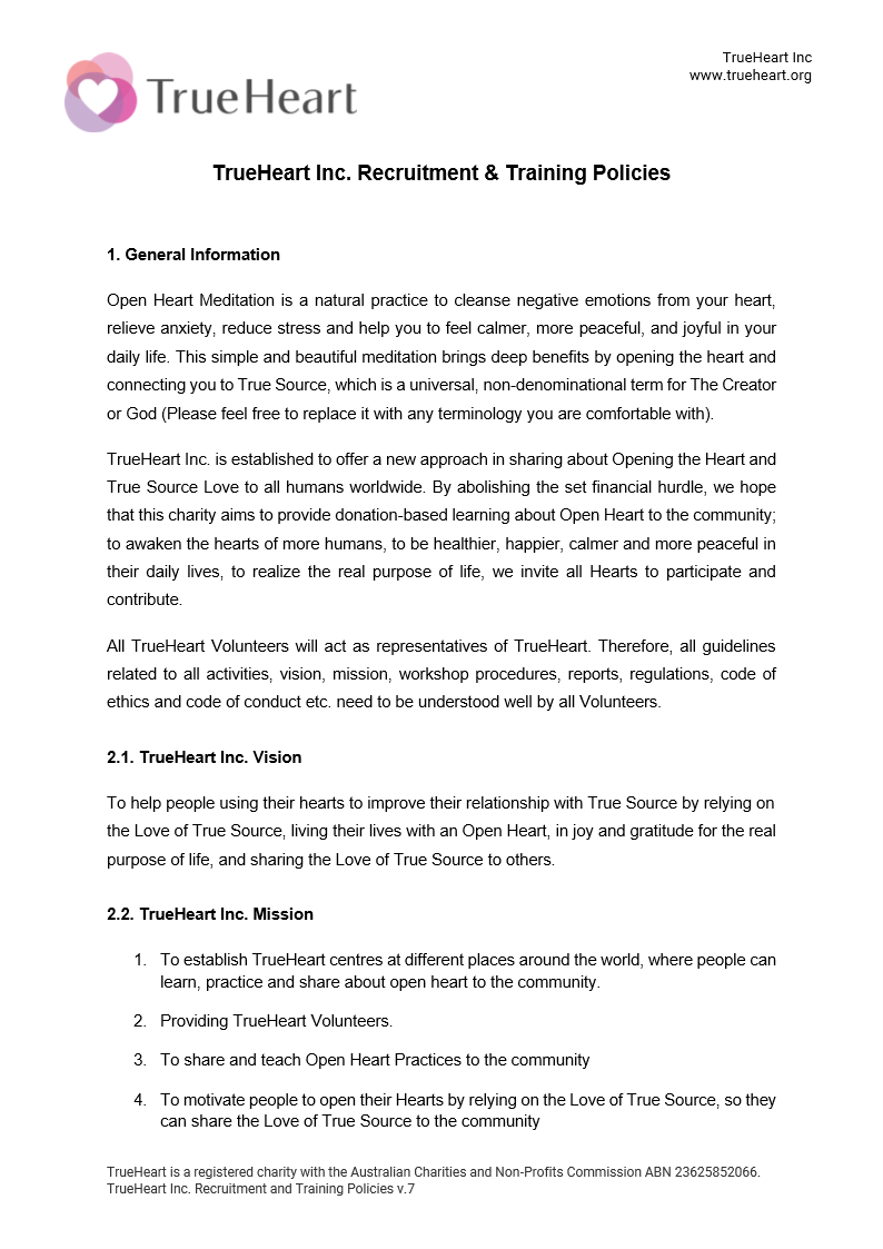 Recruitment and Training Policy, page 1 of 17