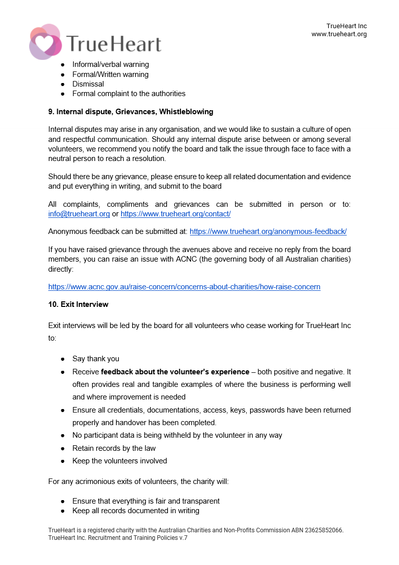 Recruitment and Training Policy, page 16 of 17