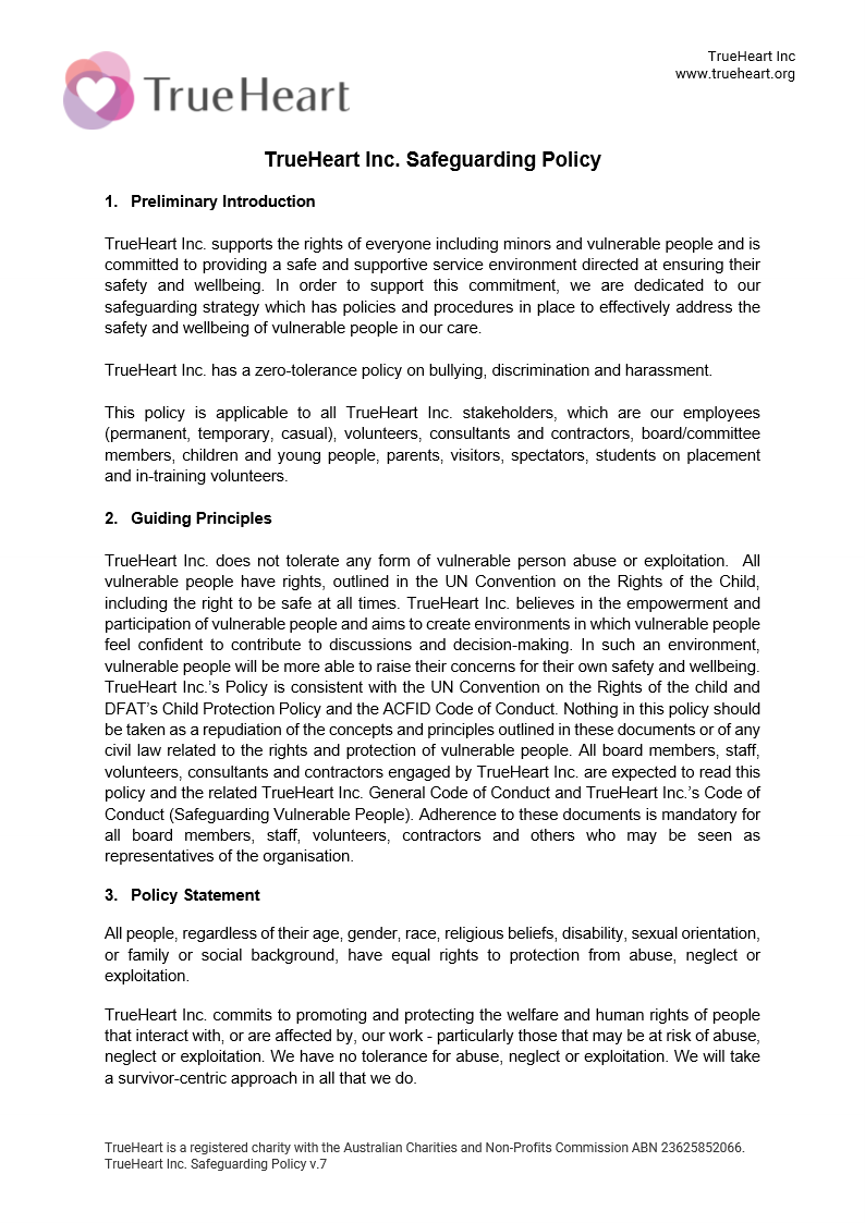 Safeguarding Policy, page 1 of 7