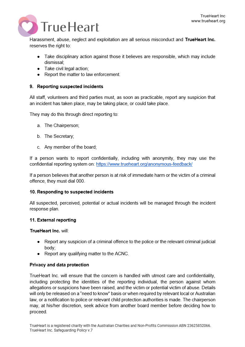 Safeguarding Policy, page 6 of 7