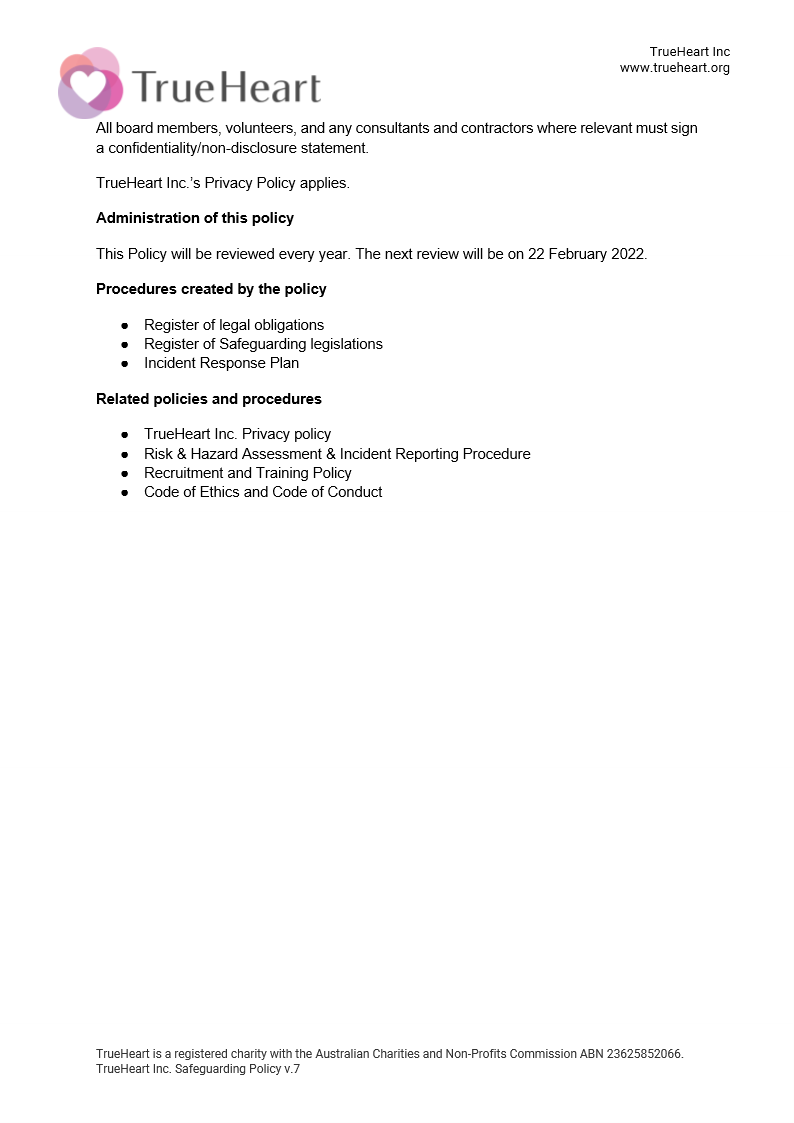Safeguarding Policy, page 7 of 7